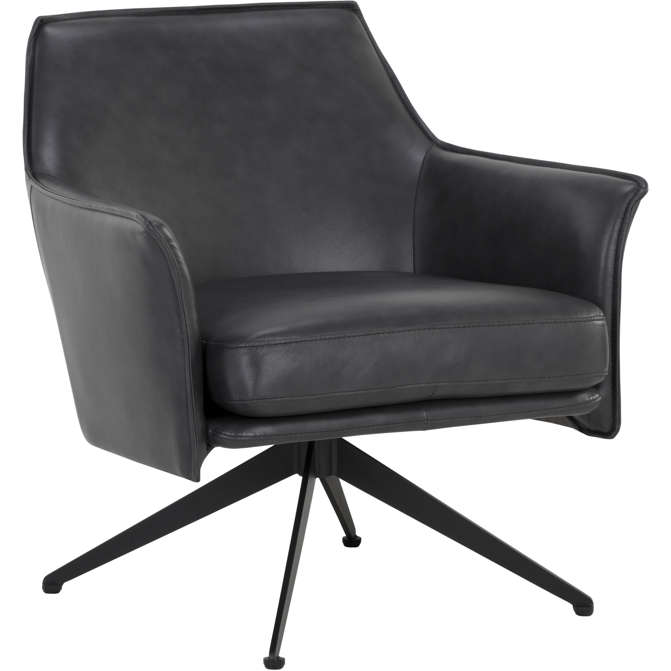 Crosby Alpine Black Leather Swivel Lounge Chair, Swivel